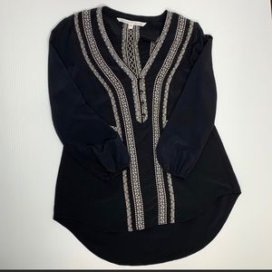 Veronica Beard Black Silk Embroidered Blouse